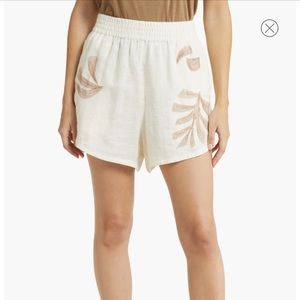 Madewell Pasadena Tropicale Floral Embroidered Linen Pull-On Shorts Sz Large